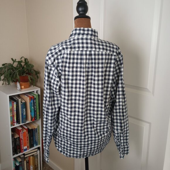 Y2K J.Crew gingham button up navy white check slim fit organic cotton M - Picture 6 of 7